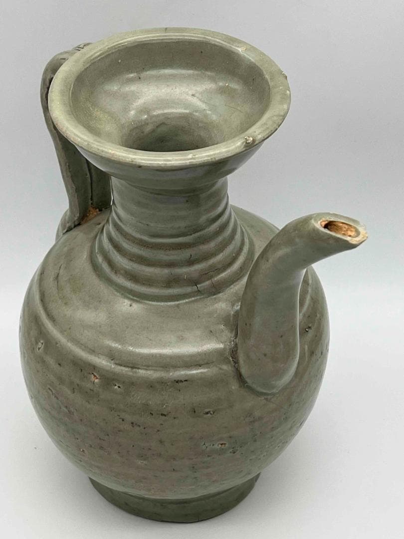 北宋時代　青磁弦紋水注　越州窯　水滴　水指　水差し　茶道具(C-68)