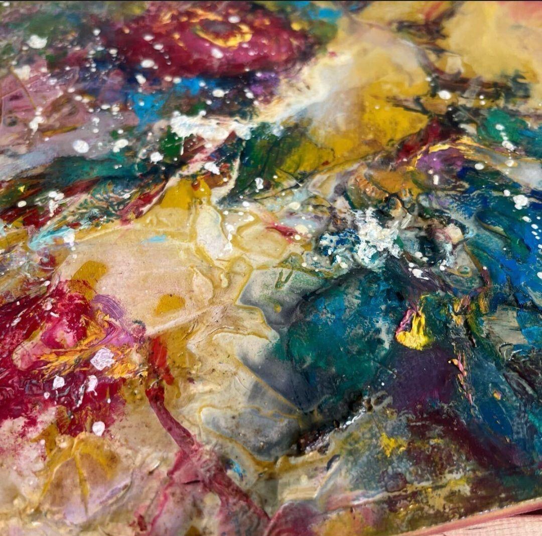 杉本ひろみ　 とりと華 国際現代美術家協会理事　1990真作　抽象画