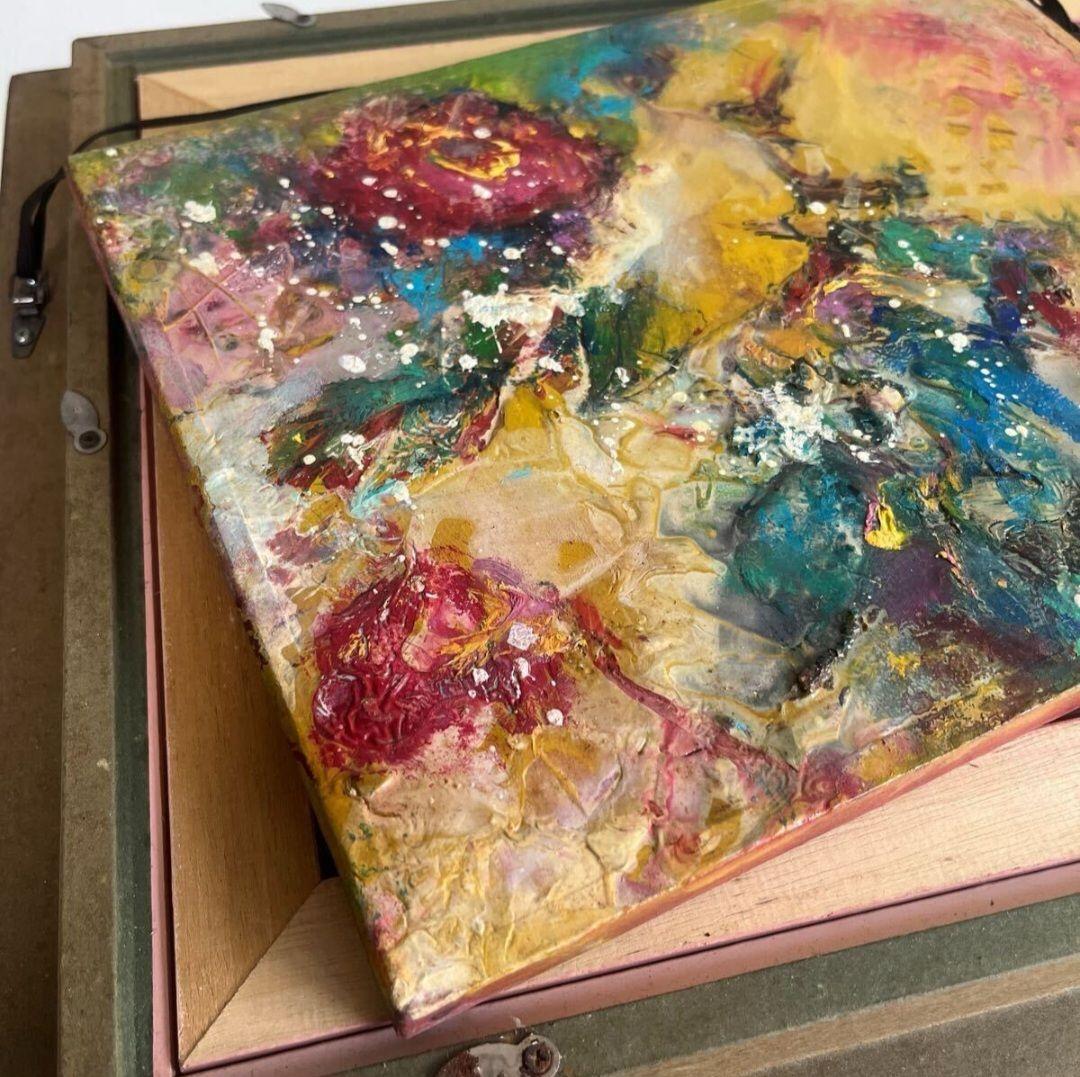 杉本ひろみ　 とりと華 国際現代美術家協会理事　1990真作　抽象画