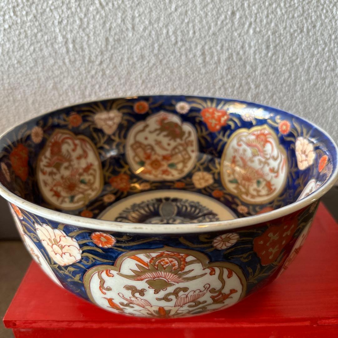 江戸、元禄古伊万里、瑠璃錦手、大深鉢。無傷。！箱付き、