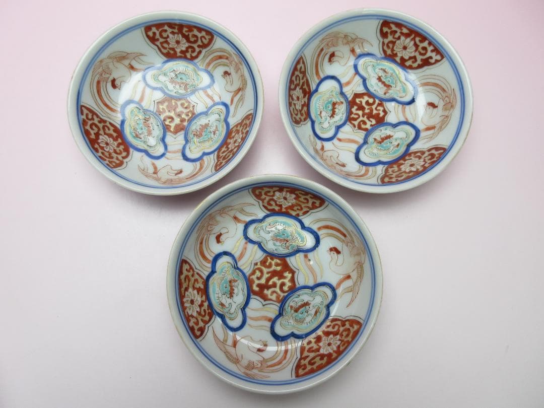 大明成化年製 銘 龍 鳳凰紋 小鉢 深皿 18客 TN110