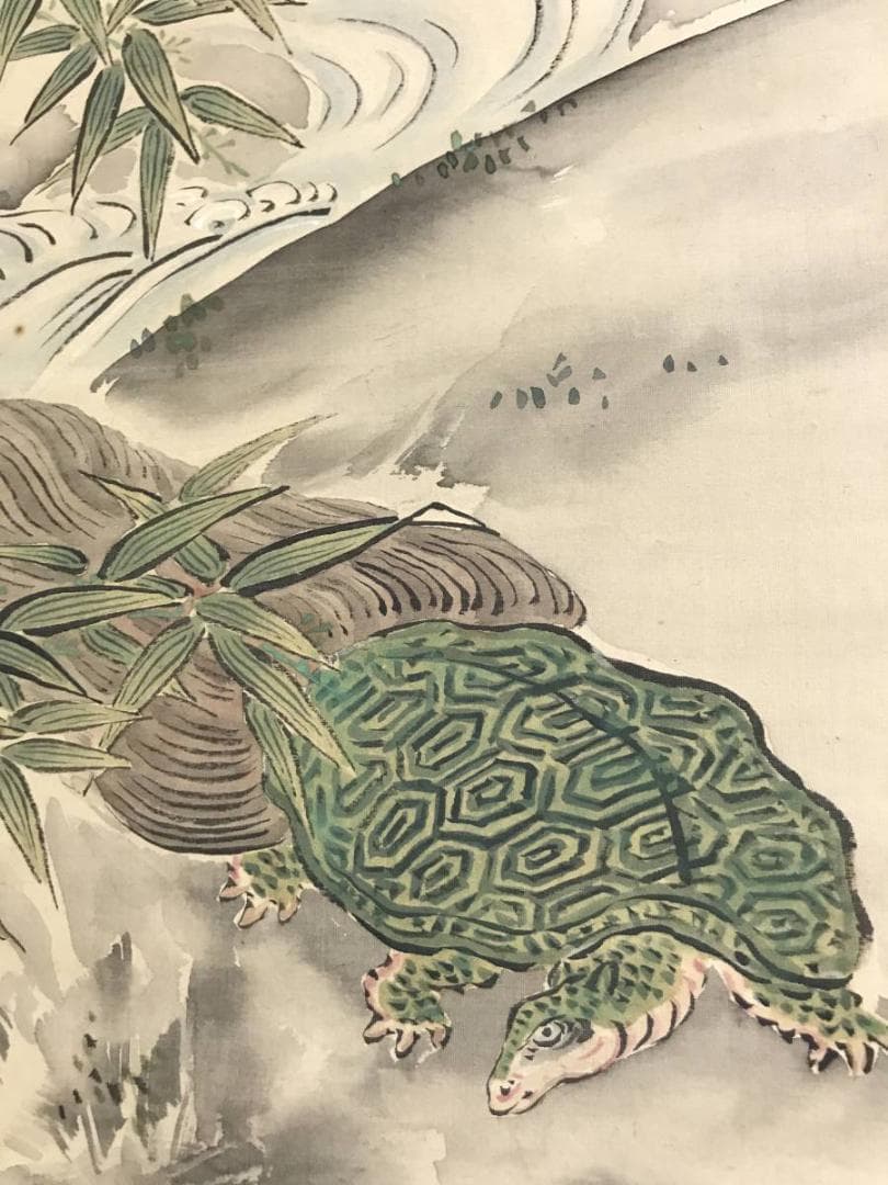 【真作】鈴木隣松/狩野栄川院典信の門人/鶴亀図/掛軸/名家伝来/AC-786