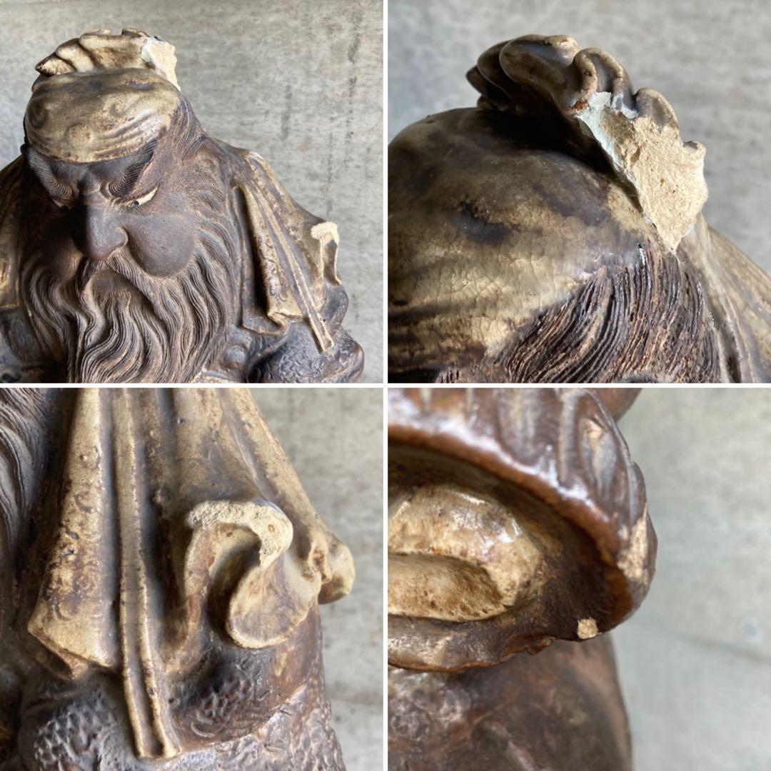 古い像 人物 武将 仏像 人形 大型 陶器 彫刻 置物 骨董品 レトロ カケ有り