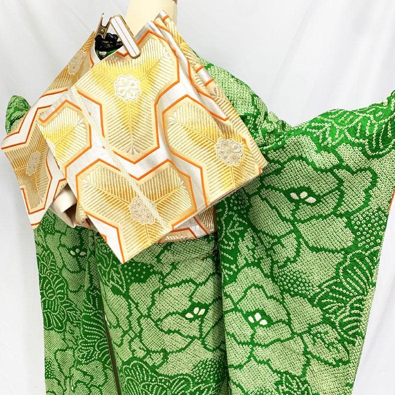 407aj88☆振袖＆袋帯 総絞り 身幅広め 成人式 十三参り☆状態良好