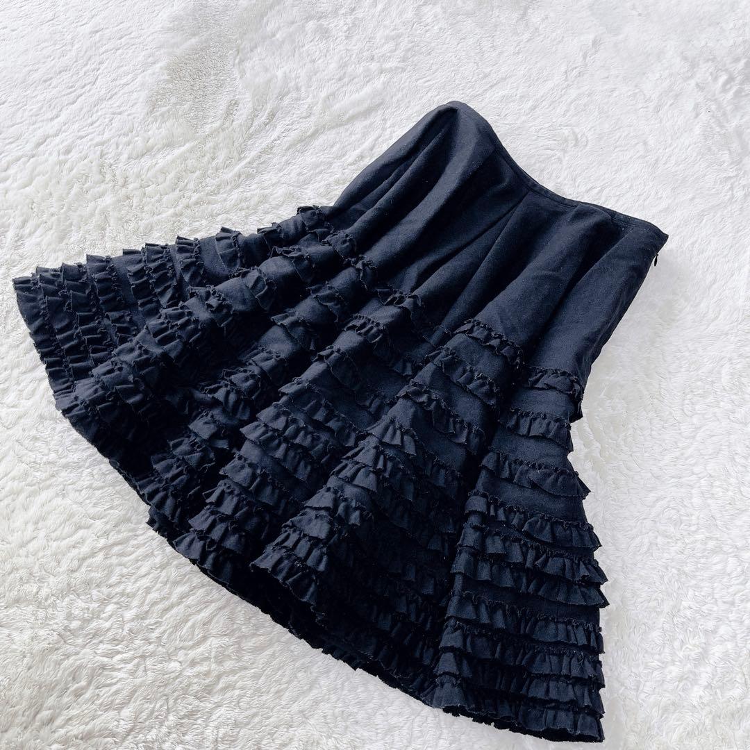 PINKHOUCE ピンクハウス ピコフリル フレアスカート 黒