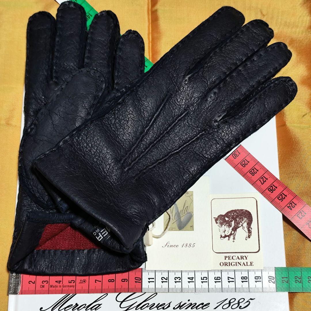 値下げ メローラ ペッカリー紺 カシミア濃赤 革手袋 グローブ MEROLA