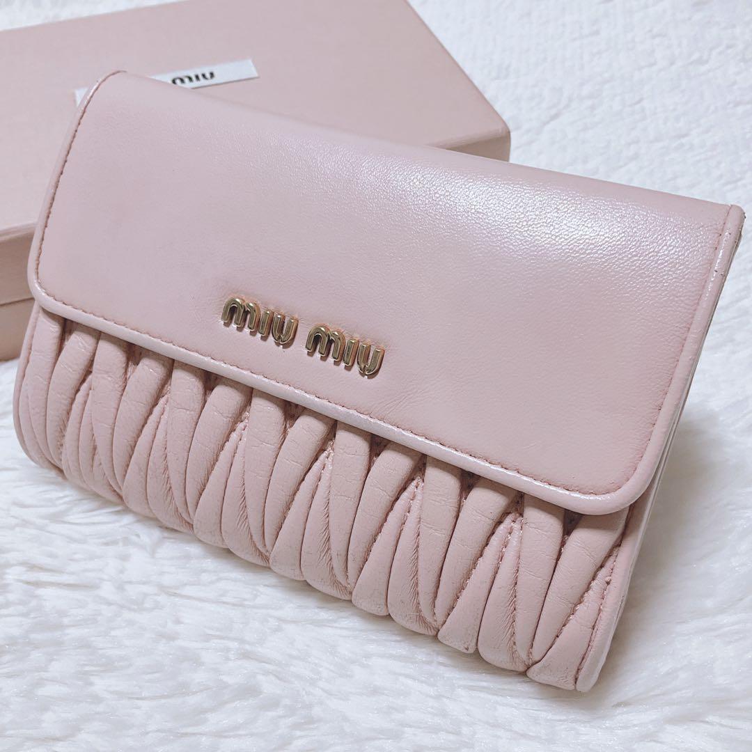 ♡美品♡MIU MIU マテラッセ 三つ折り財布 L字 ファスナー ピンク 金具
