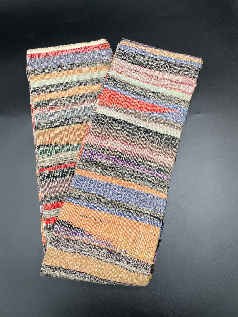 半幅帯　洒落帯　△ 裂織　木染め　アンティーク　古布　H12