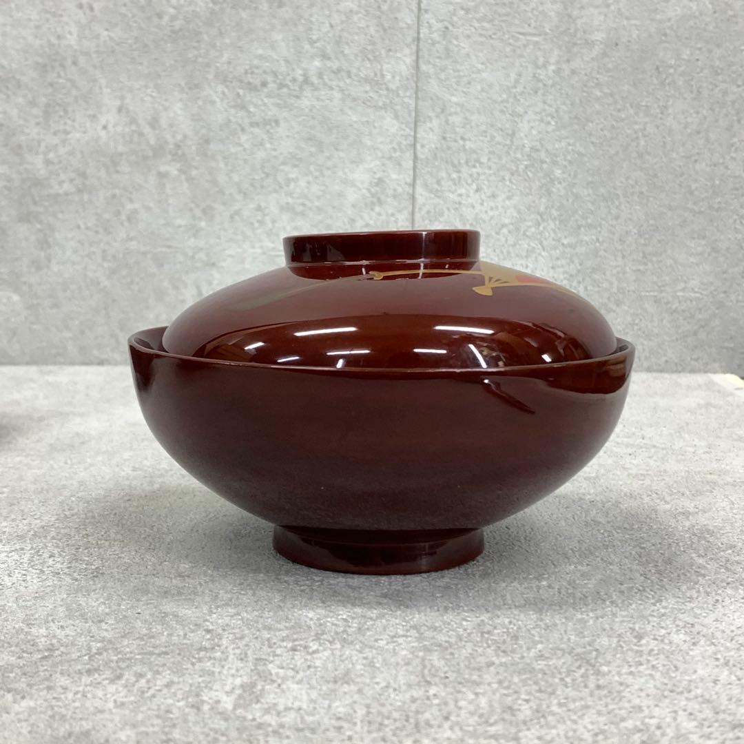 吸物椀 5客 絵変わり 塗り 溜絵 正月 賀正 金彩 汁椀 雑 D