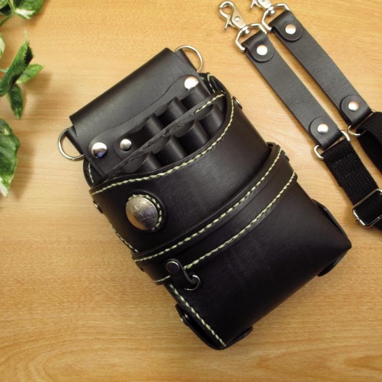 ☆特別価格☆　ブラック　７丁差し　本革シザーケース　SCY-243/CKB