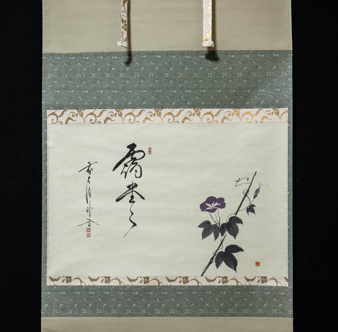 掛軸-1224　大徳寺　佐藤朴堂　賛　竹林　画　「露堂々」朝顔画賛　共箱