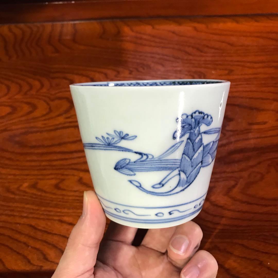 蕎麦猪口　古伊万里　染付　鍋島　鈴虫　昆虫文　大振り　くらわんか
