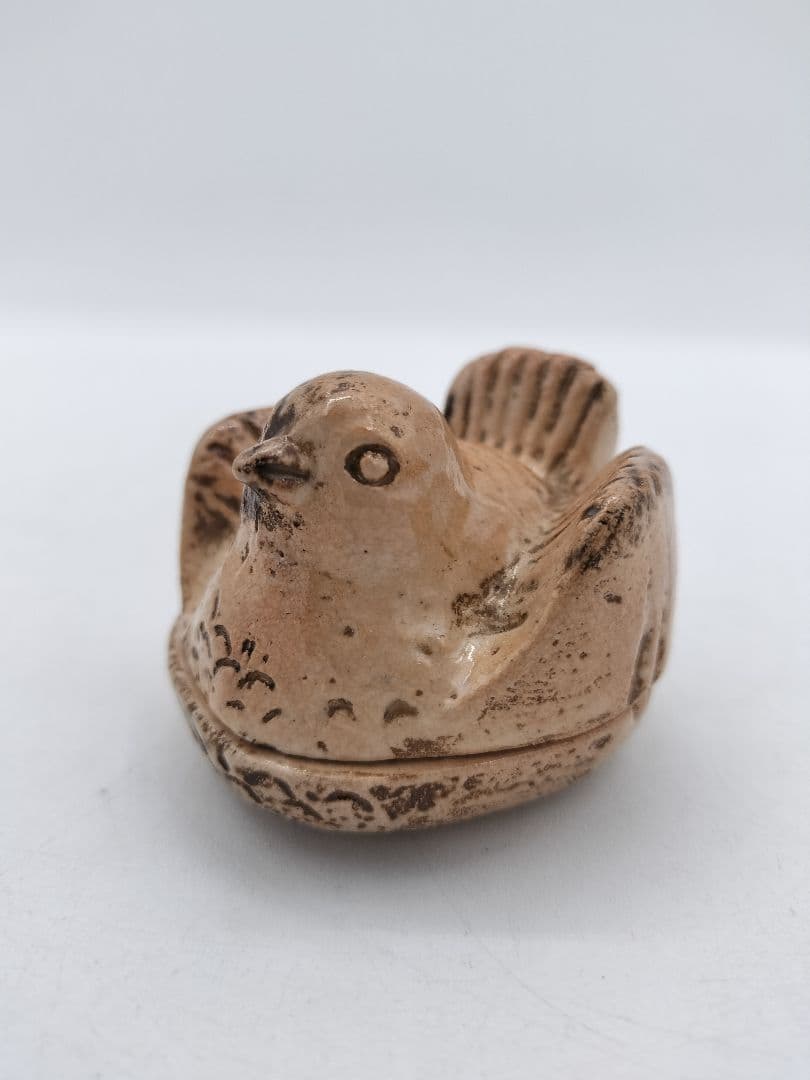 c390香合 福良雀 不志名焼 ８代土屋雲善 木箱 茶道具　古物