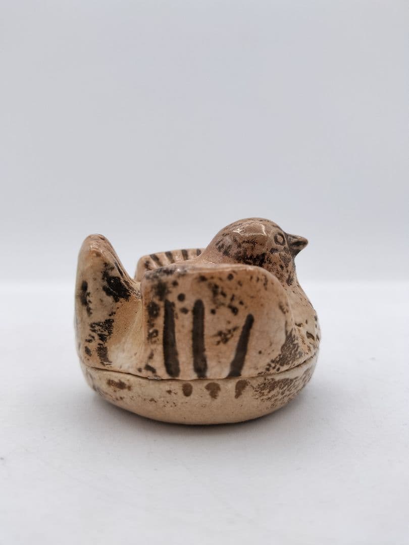 c390香合 福良雀 不志名焼 ８代土屋雲善 木箱 茶道具　古物