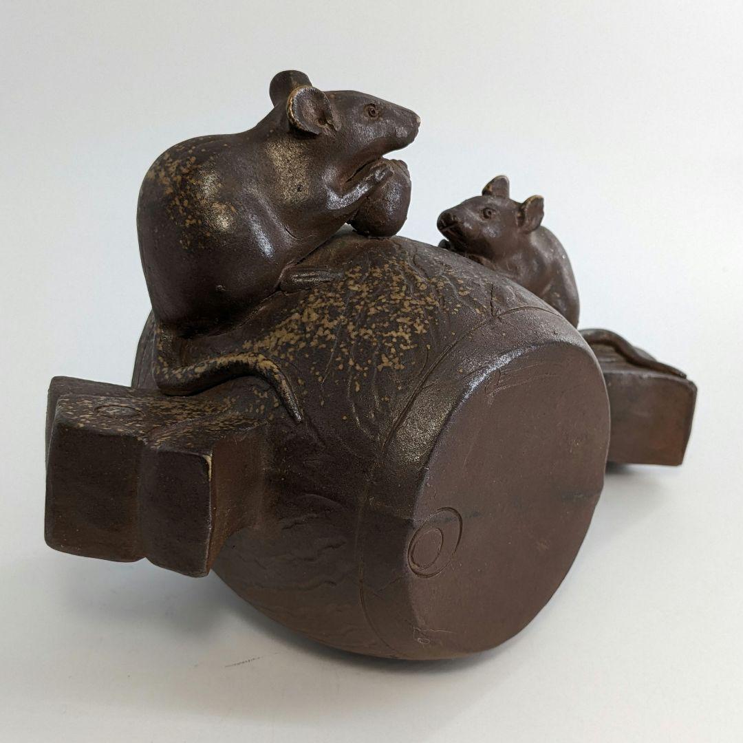 木村長十郎友敬 備前焼 ねずみと打ち出の小槌 置物 細工物 鼠 子年 縁起物