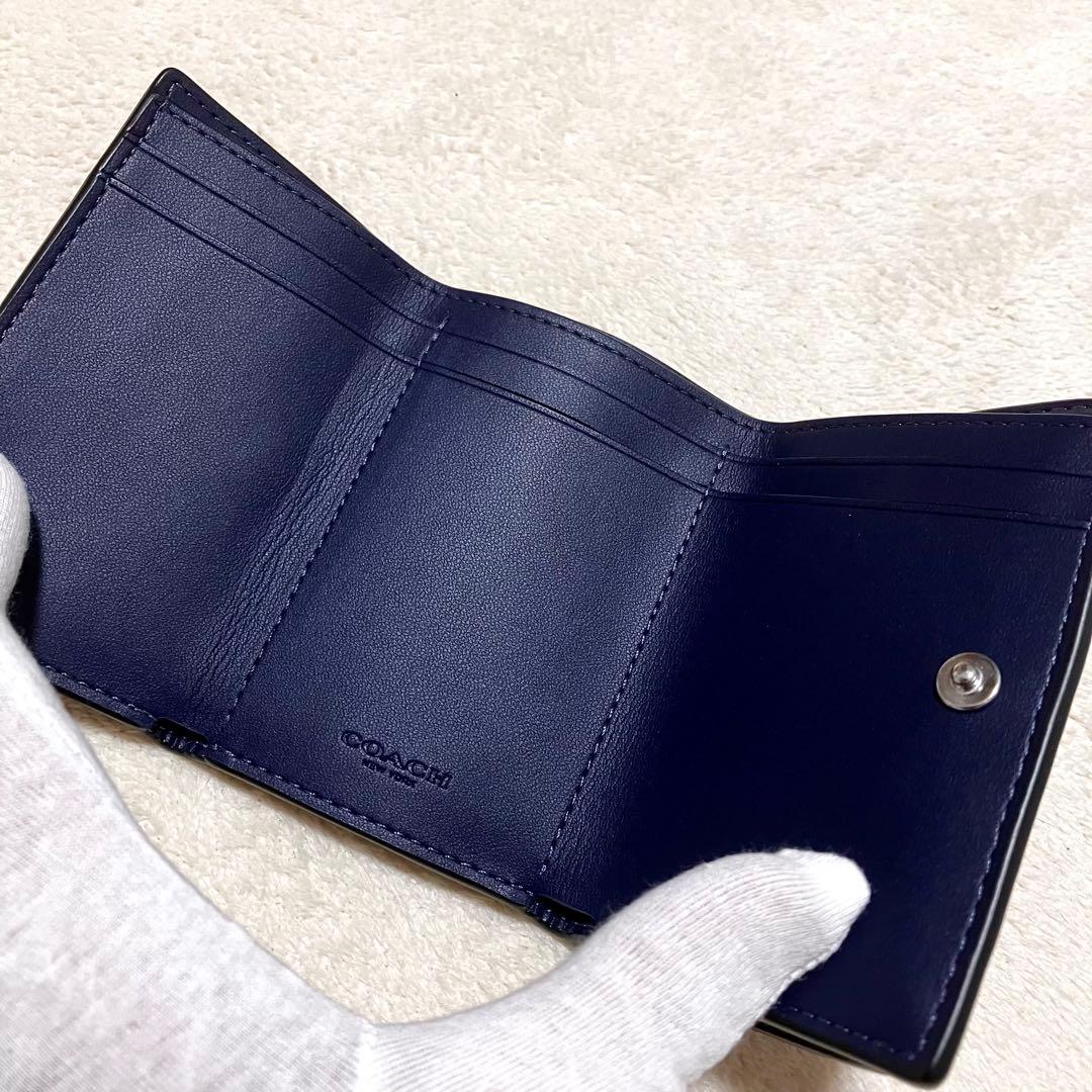 極美品✨ COACH コーチ ミニ トライフォールド ウォレット ネイビー