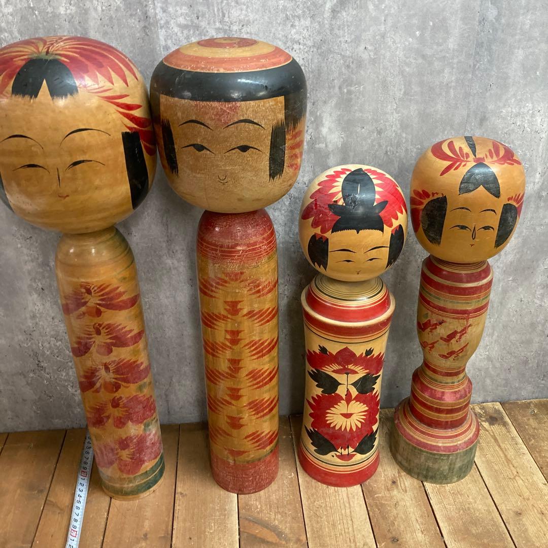 D-3 【伝統工芸品】特大あり こけし 4体セット 昭和レトロ ビンテージ 銘あ
