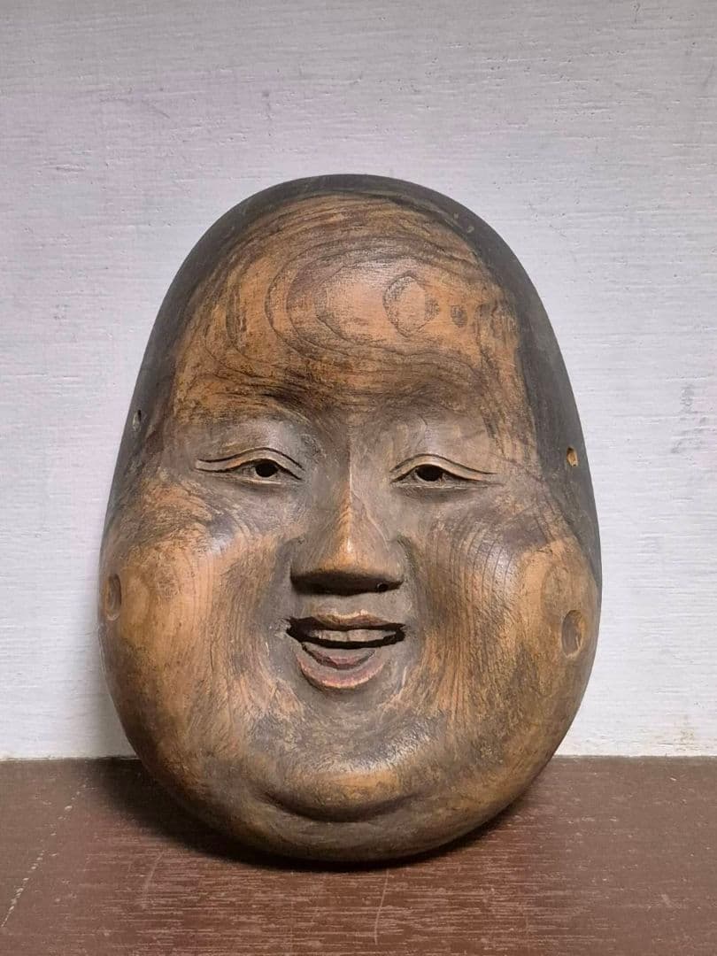 お面 おたふく おかめ　縁起面 木彫 彫刻 祭り 仮面 伝統芸能 飾り面