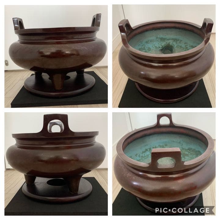 品格のある　喜龍堂造　㐂龍堂　紫銅　宣徳瓶掛　火鉢　金紫銅　唐金　茶道具