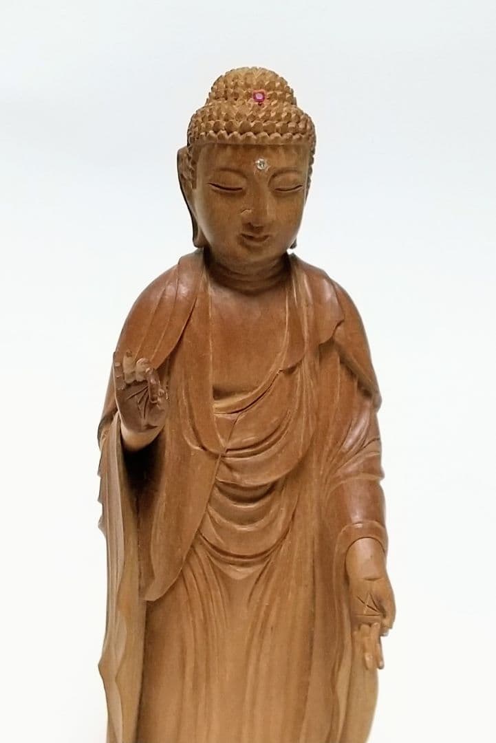 阿弥陀如来立像 5寸 像のみ #662 ◆白檀 木彫 仏像