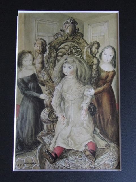 藤田嗣治、【人形と少女 】、希少な限定額装用画集画、新品高級額 額装付