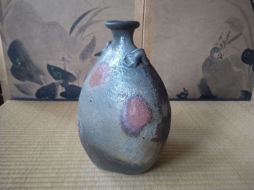 備前焼　森陶山作　扁壺　個展出品作　飾り壺　花器　骨董　日展作家　佳品