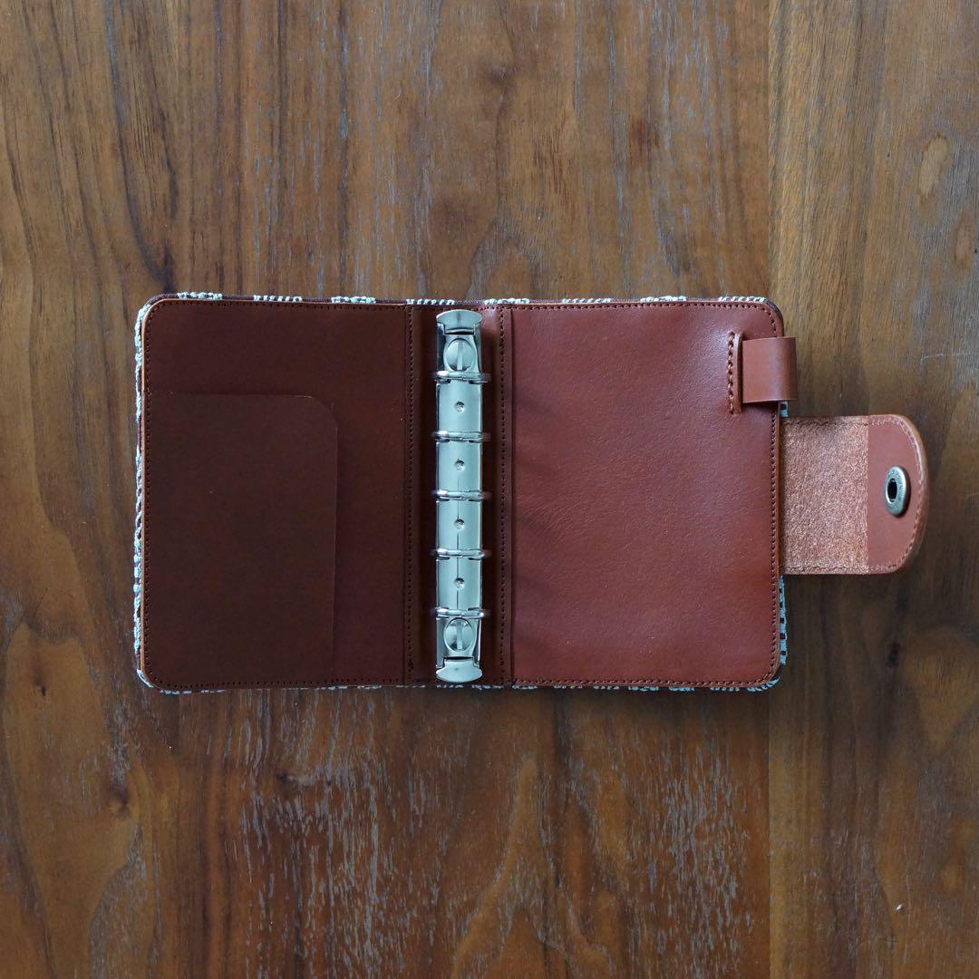 ミナペルホネン　ポンピア　ブラウン×ライトブルー　ミニ5システム手帳