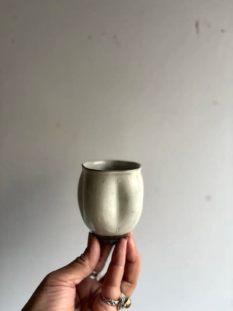 777 民芸 民陶 唐津焼 中里隆 粉引 瓜型湯呑み 3点組 美品