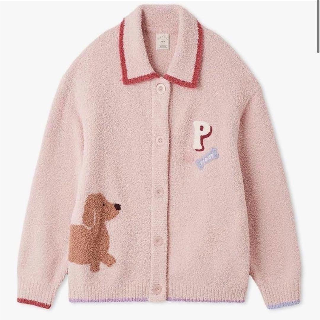 【新品タグ付き】ジェラートピケ ダックスフンド柄ジャガードカーディガン【PNK】