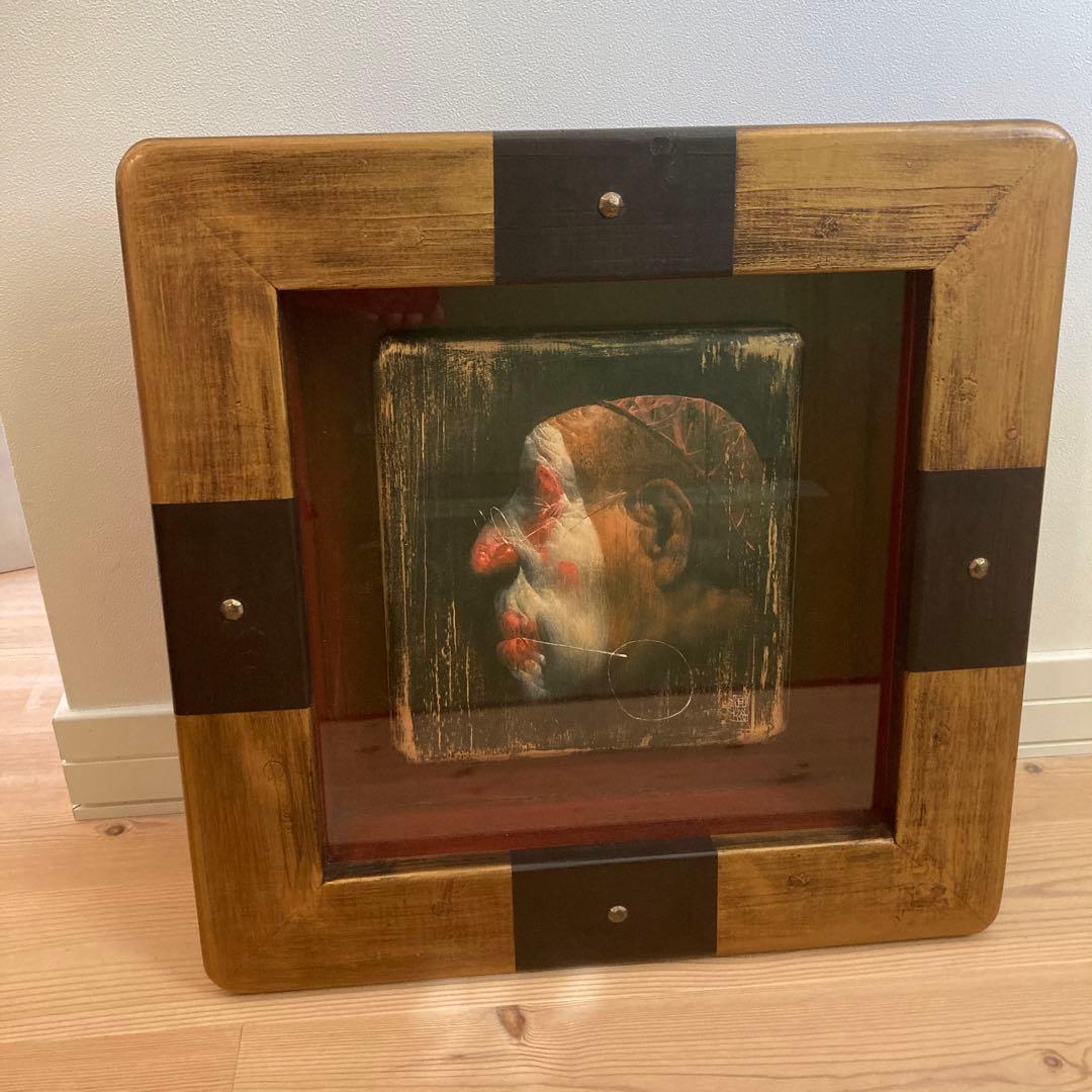 畑中優　不羈　道化師の油彩画 木製フレーム付き