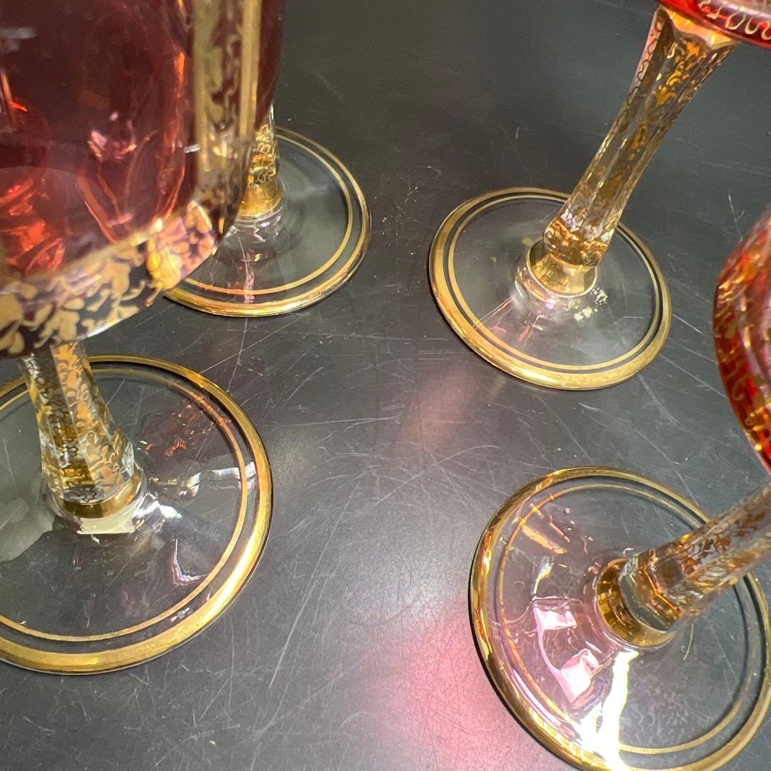 ボヘミア　パネルグラス4点　高さ17.6㎝　東Y7-1020☆1F