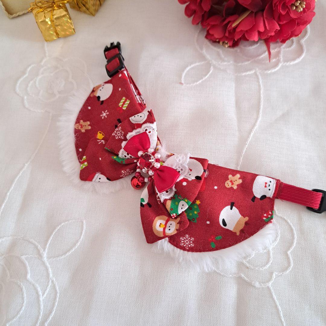 クリスマスシリーズ(赤シマナガエ)わんちゃん猫ちゃん用襟つき首輪