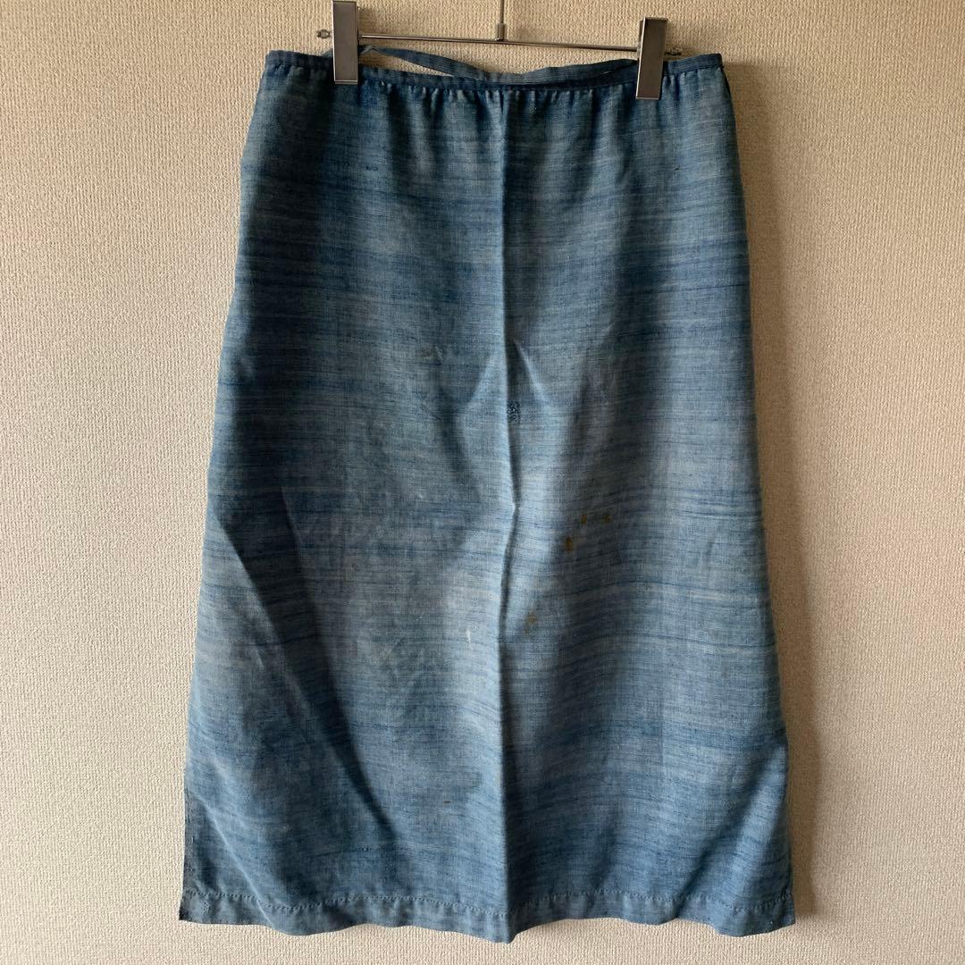 猫円　フレンチワーク インディゴリネン エプロン