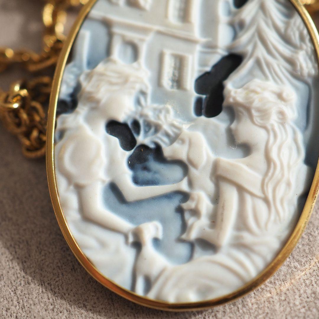 K18 18金 瑪瑙 メノウ カメオ ブローチ ネックレス