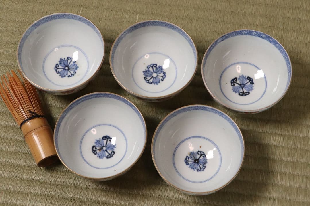 太明年製 赤玉瓔珞文 古伊万里 茶呑 茶碗 口径9.4cm 色絵 錦手MA423