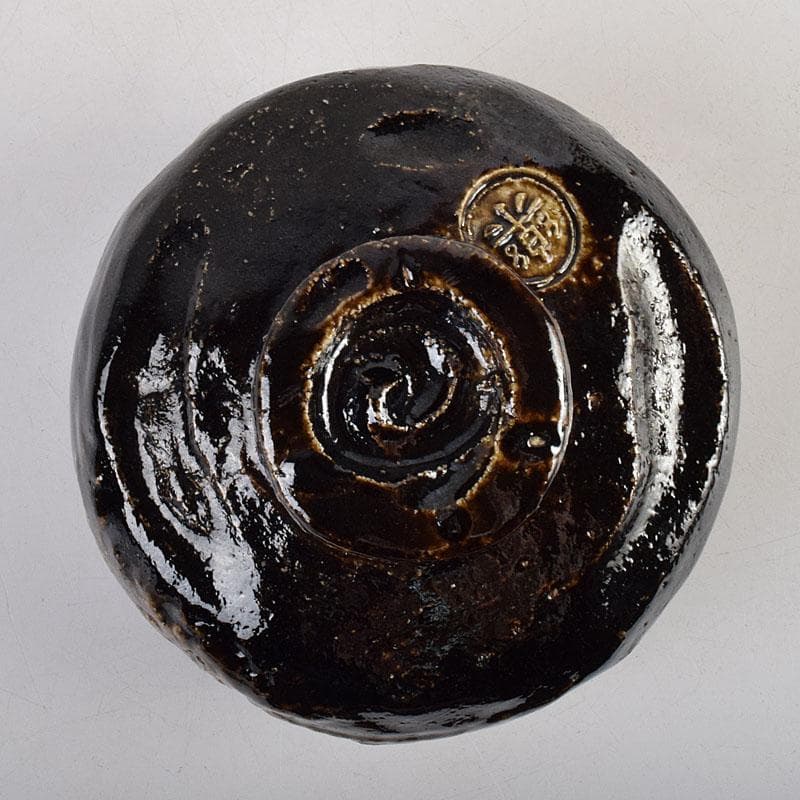 茶道具　楽吉左衛門作　鳳凰文　黒楽茶碗　共箱　M　R9451