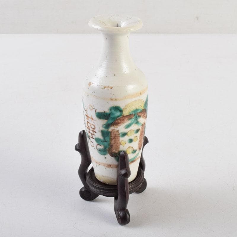 中国　支那　三彩　花文瓶　花瓶　唐木台付　時代箱　C　9013