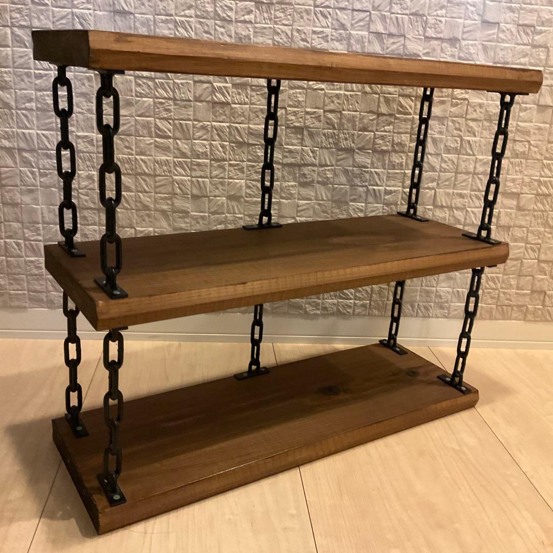 【最終値下】木製三段シェルフ チェーン付き