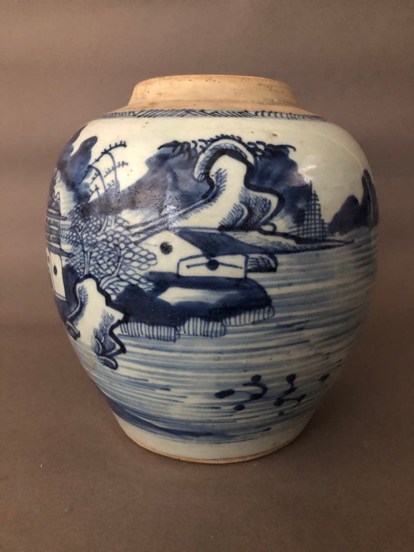 中国骨董　陶器　青花紋　壺　清朝　1985年香港スタンレーにて購入