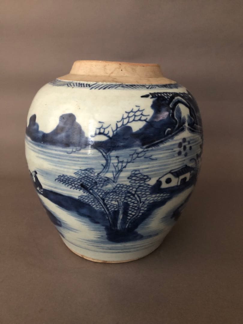 中国骨董　陶器　青花紋　壺　清朝　1985年香港スタンレーにて購入