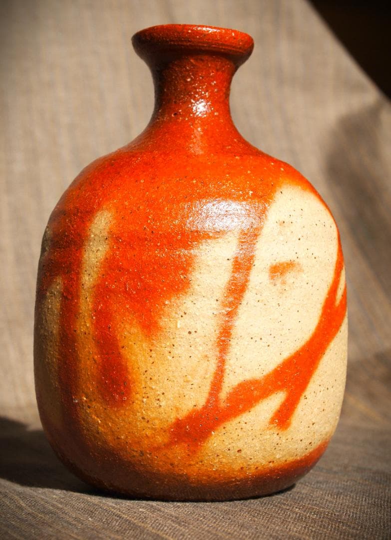 希少作★末田恵【師：安倍安人】備前緋襷徳利★共箱・共布