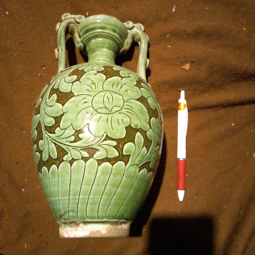 中国陶磁器　宋磁州窯　浮掘緑壺