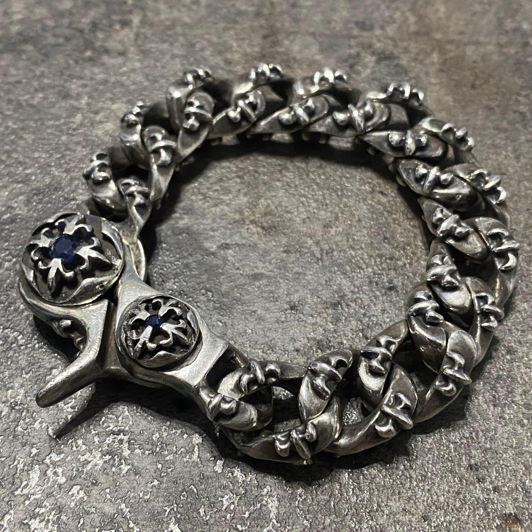 A&G シルバー サファイア クロス フレア ファンシー チェーン ブレスレット