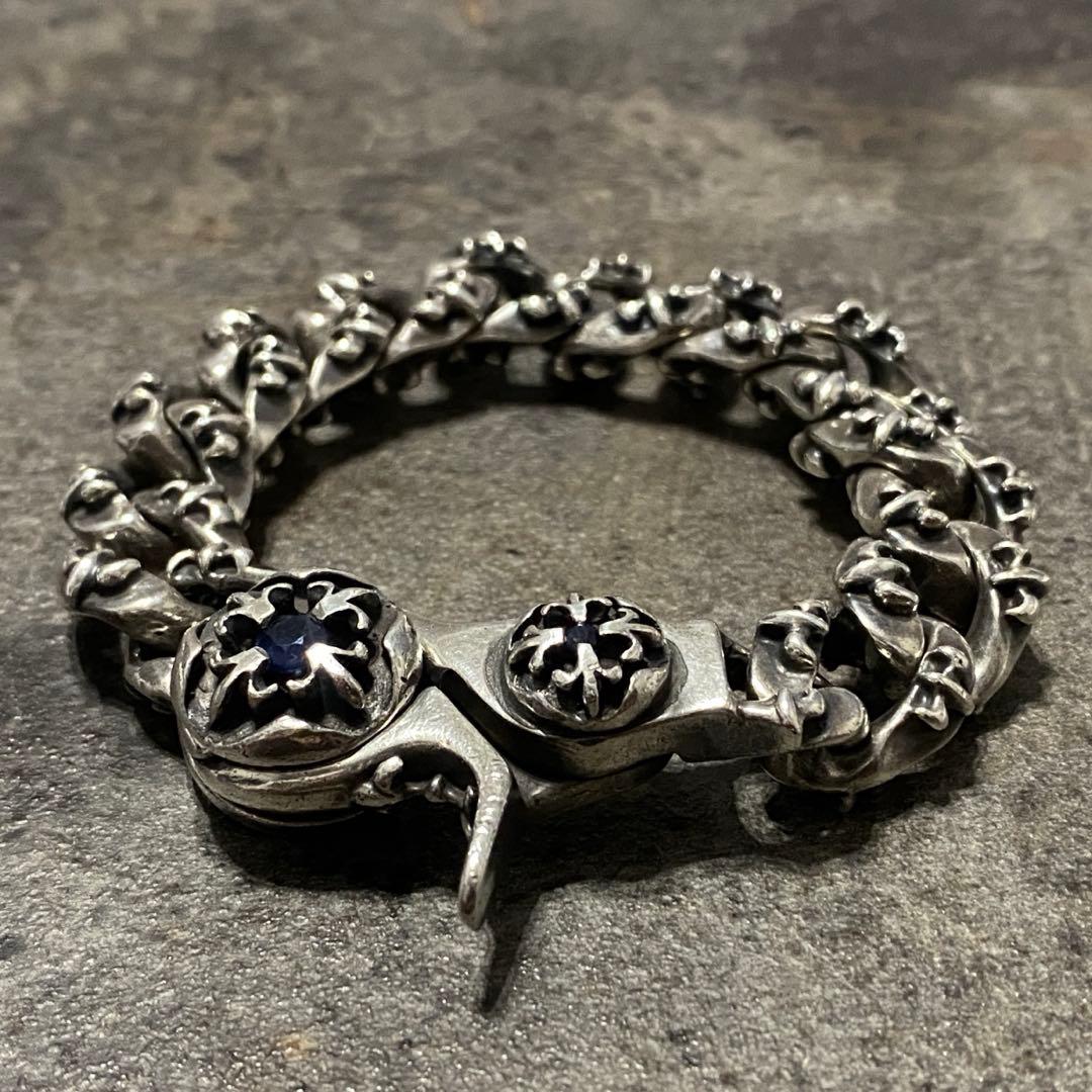 A&G シルバー サファイア クロス フレア ファンシー チェーン ブレスレット