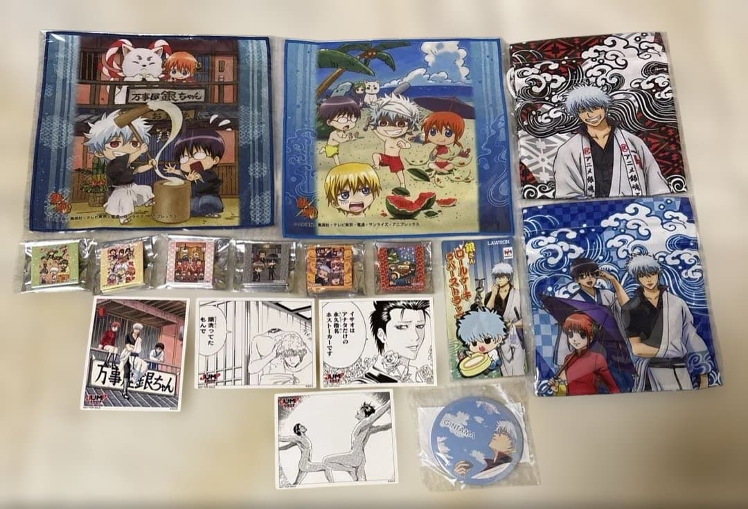 A*a様 銀魂 グッズ タオル、巾着、缶バッジ、ステッカー、ラバスト 坂田銀時