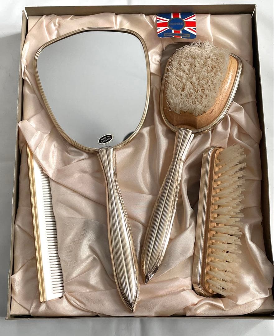 イギリス製 mascot 花柄 化粧台セット アンティーク ミラーブラシセット
