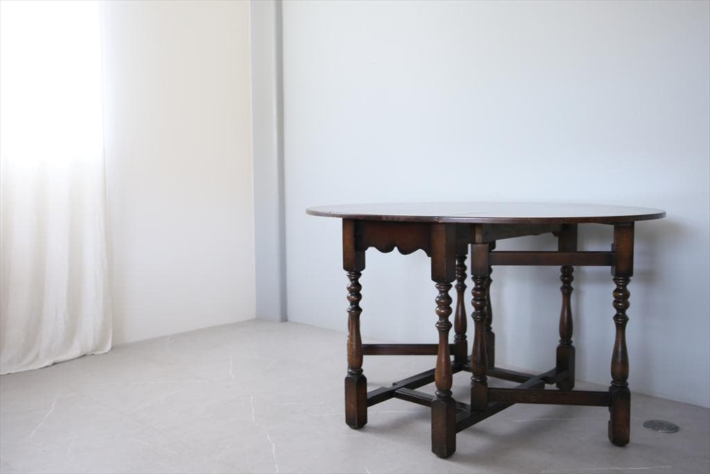 英国アンティーク木製ゲートレッグテーブル/ダイニング机バタフライ(87-235)