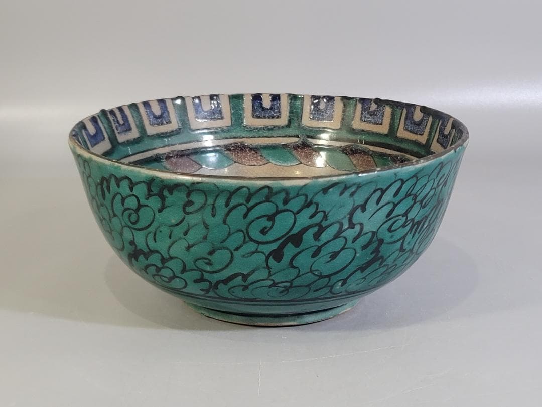 古九谷 花草模様 碗 時代物 DT248