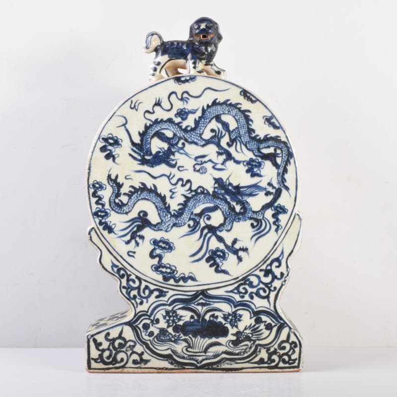 Khiêm Bỉnh　中国　青花　雲龍蓮花文　扁壷　V　7019A