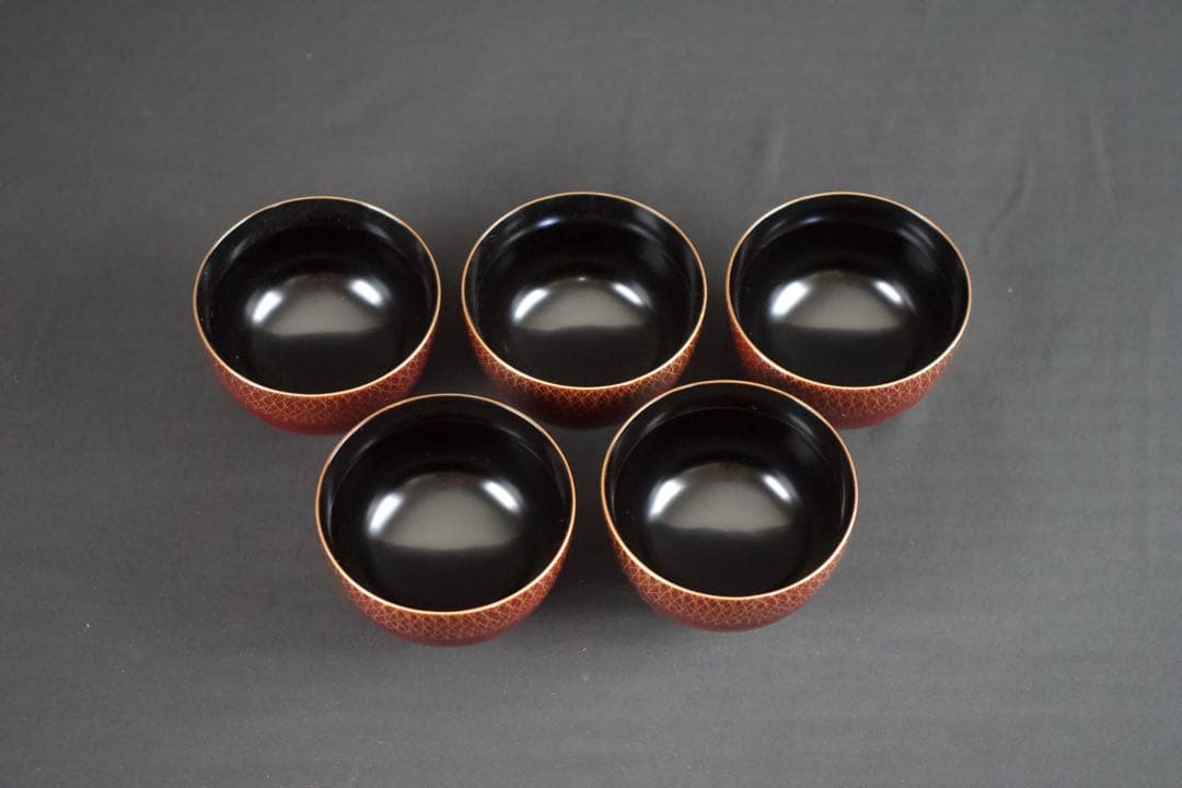 平安象彦　武蔵野椀　5客　箱付　漆器　蒔絵